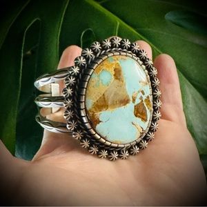 Stunning Large Natural Royston Turquoise Sterling Silver Cuff